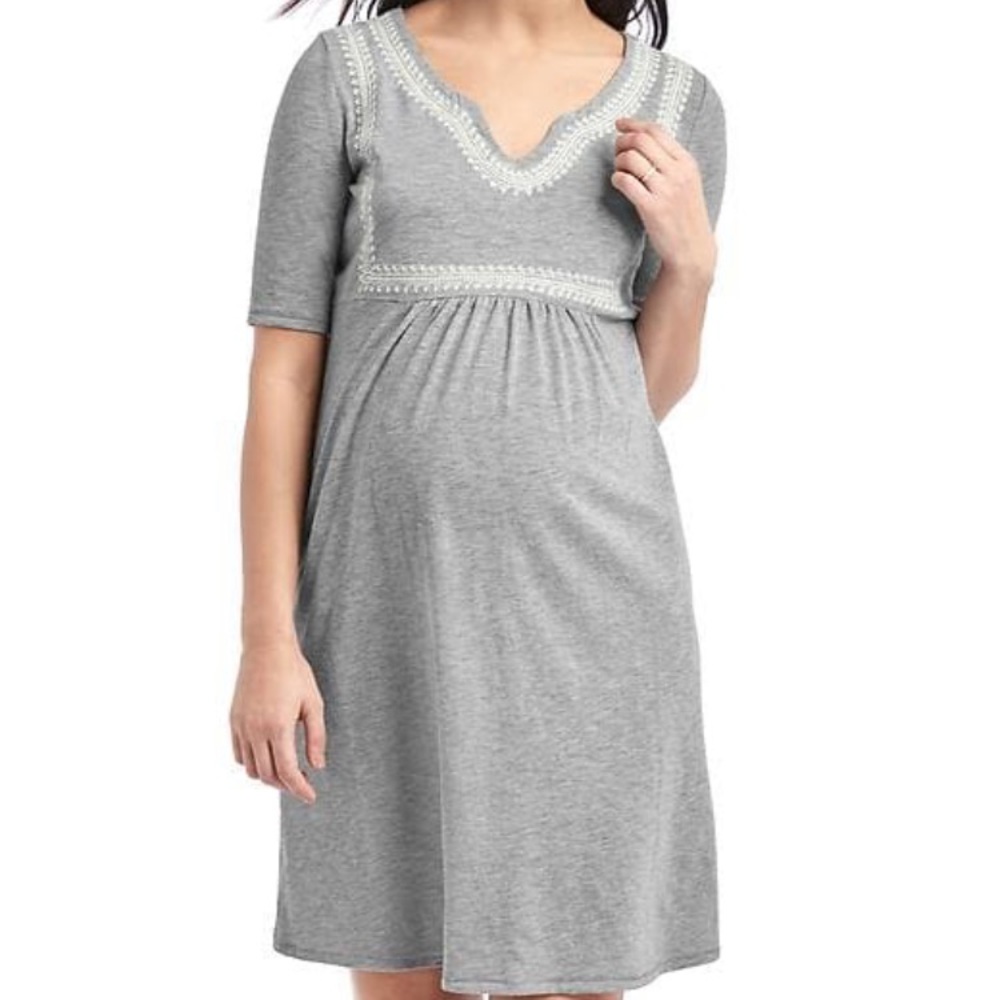 Gap maternity dress heather gray embroidery